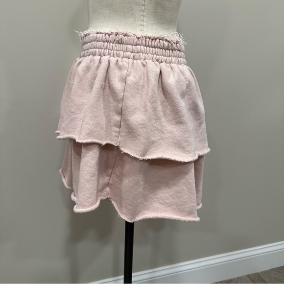 AERIE Layered Weekend Ruffle Raw Edge Miniskirt Pale Pink Size Medium - Picture 4 of 12